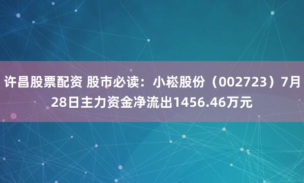 许昌股票配资 股市必读：小崧股份（002723）7月28日主力资金净流出1456.46万元